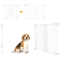 PawHut Cancelletto di Sicurezza per Cani, 74.5-111.5x74.5 cm, Scale, Chiusura Automatica, Apertura con Una Mano, Bianco(m-11)