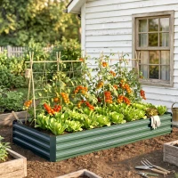 Outsunny Carré Potager en Métal Modulable - Potager Surélevé 241x90,5x30cm en Acier Galvanisé - Jardinière Extérieur Anti-Rouille pour Légumes et Fleurs, Vert Foncé(m-9)
