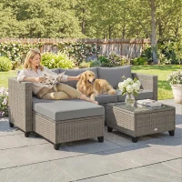 Outsunny 5-Piece Rattan Patio Furniture Set with Corner Sofa, Footstools, Coffee Table, for Poolside, Brown(m-8)