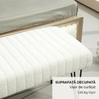 HOMCOM Bancă modernă pentru capătul patului cu picioare tip agrafă, din material textil cu efect de catifea, lemn și metal, 118,5x46x49,5 cm, crem(m-11)