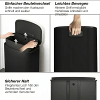 HOMCOM Mülleimer Küche 50 Liter Treteimer mit Bleib-Offen-Funktion, Soft-Close-Deckel, Pedal, Schwarz(m-7)