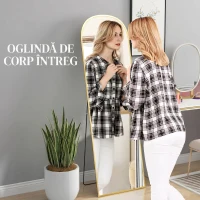 HOMCOM Oglindă de Podea și Perete Modernă din Aliaj de Aluminiu cu Suport Pliabil, 50x161.5 cm, Aur(m-4)