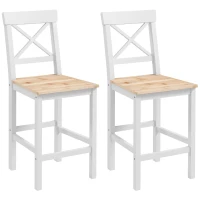 HOMCOM Set di 2 Sgabelli Bar, Sgabelli Cucina Alti con Schienale Alto, Poggiapiedi, in Legno di Pino, Naturale e Bianco(m-1)