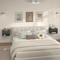 HOMCOM Lot de 2 tables de chevet suspendues, tables de nuit murales avec tiroir et niche, moderne, 40x34x29cm, noir(m-8)