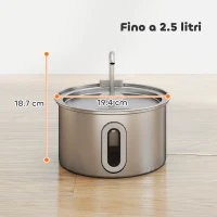 PawHut Fontanella per Gatto 2.5L con Luce LED e 2 Modalità di Flusso, in Acciaio Inox, 19.4x19.4x18.7 cm, Argento(m-3)