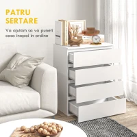 HOMCOM Comodă cu 4 Sertare din PAL cu Șine Metalice și Margini Înclinate, 60x40x80 cm, Alb(m-5)