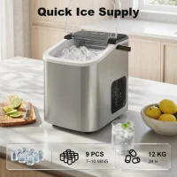 HOMCOM Machine à glaçons, 12kg en 24h, 9 glaçons en 7 minutes, ice maker portable avec fonction autonettoyante, argent(m-4)