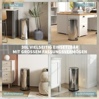 HOMCOM 30L Mülleimer Abfalleimer, Papierkorb, Treteimer mit Deckel, Fußpedal, Müllbehälter mit Inneneimer, Mülltrennung für Wohnzimmer, Büro, Rund(m-5)