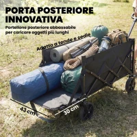 Outsunny Carrello da Giardino Pieghevole da 60L con Ruote e Lato Apribile, Nero(m-5)