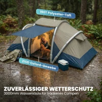 Outsunny Aufblasbares Zelt 4 Personen Schneller Aufbau Outdoor Camping Zelt mit 2 Schlafzimmer Mesh Fenster Vordach(m-7)