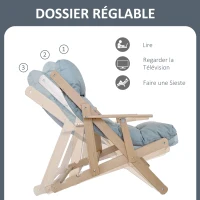 HOMCOM Fauteuil Chaise de Salon Pliable et inclinable en Bois Fauteuil Relax Confortable avec Coussin capitonné épais(m-4)