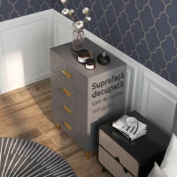 HOMCOM Comodă modernă cu 4 sertare din lemn și aluminiu, 60x40x90 cm, auriu și gri închis(m-7)
