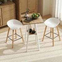 HOMCOM Table de bar carrée pour 2 personnes, table haute cuisine mange-debout avec étagère, 55 x 55 x 95 cm, naturel et blanc(m-7)