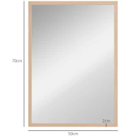 HOMCOM Wall Bathroom Mirror, 70 x 50 cm Wall-Mounted Mirror for Living Room, Bedroom, Hallway, Natural Wood(m-3)