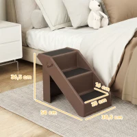 PawHut Escada Dobrável para Cães de 3 Degraus para Animais de Estimação Idosos para Cama Sofá 53x30,5x36,5 cm Castanho(m-3)