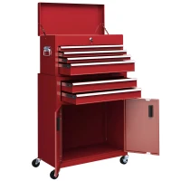 HOMCOM Portable Tool Box, Metal Tool Chest on Wheels with 6 Drawers for Garage and Workshop, Red(m-11)