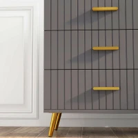HOMCOM Comodă modernă cu 4 sertare din lemn și aluminiu, 60x40x90 cm, auriu și gri închis(m-8)