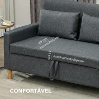 HOMCOM Sofá 2 Lugares Estofado em Linho Sintético com 2 Almofadas Espaço de Armazenamento Bolsos Laterais 135x71x84 cm Cinza Escuro(m-6)