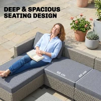 Outsunny 5-Piece Rattan Patio Furniture Set with Corner Sofa, Footstools, Coffee Table, for Poolside, Dark Grey(m-7)