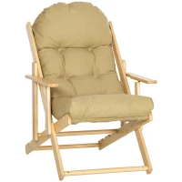 HOMCOM Fauteuil Chaise de Salon Pliable et inclinable en Bois Fauteuil Relax Confortable avec Coussin capitonné épais - 71 x 89 x 96 cm marron clair(m-1)