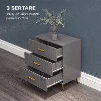 HOMCOM Comodă modernă cu 3 sertare din lemn și aluminiu, 60x40x71,5 cm, auriu și gri închis(m-4)