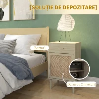 HOMCOM Set 2 Noptiere pentru Dormitor cu Sertar și Ușă din Ratan, Stil Boho, Culoare Lemn(m-9)