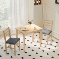 HOMCOM 3-delige Eettafelset met 2 Stoelen, Keukentafel voor Compacte Ruimtes, Gevoerde Stoelen, Ruimtebesparend, MDF, Natuurlijk Hout(m-10)