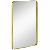 HOMCOM Rectangular Wall Mirror, 90 x 60 cm Wall Mounted Bathroom Mirror w/ Aluminium Alloy Frame and Tempered Glass, Gold Tone(m-1)