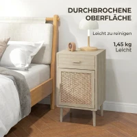 HOMCOM Set 2 Noptiere pentru Dormitor cu Sertar și Ușă din Ratan, Stil Boho, Culoare Lemn(m-12)