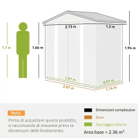 Outsunny Casetta da Giardino in Metallo con Porte Scorrevoli e Lucchetto con Chiavi, 2,1x1,2x1,9m, Verde(m-3)