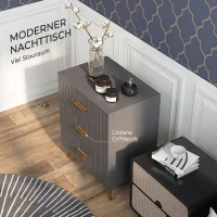 HOMCOM Comodă modernă cu 3 sertare din lemn și aluminiu, 60x40x71,5 cm, auriu și gri închis(m-7)