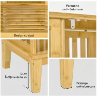 HOMCOM Dulap Deschis din Bambus cu 2 Uși Glisante, Rafturi Deschise și Bară pentru Umerașe, 145x35x165cm(m-11)