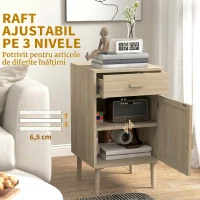 HOMCOM Set 2 Noptiere pentru Dormitor cu Sertar și Ușă din Ratan, Stil Boho, Culoare Lemn(m-10)
