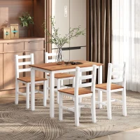 HOMCOM Essgroep set, Eettafel, 4 Stoelen, Eetkamer set, Dennenhout, Bruin+Wit(m-10)