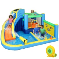 AIYAPLAY Castillo Hinchable Acuático 8 en 1 con Soplador 550W Tobogán Trampolín Escalada Piscinas Canasta Lanzamiento de Aros(m-10)