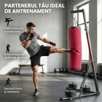 SPORTNOW Suport Sac de Box Reglabil cu Bază Triunghiulară și Sac de Box, din Oțel și Pânză, 175x91x185-231 cm, Roșu(m-7)