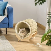 PawHut Kattenhol met Krabvlak incl. Kussen, Krabton, 41 cm x 38 cm x 43 cm, Natuur + Beige(m-10)