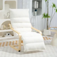 HOMCOM Loungefauteuil van berkenhout, gestoffeerde stoel, verstelbare voetensteun, Wit(m-10)