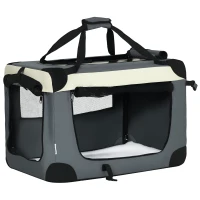 PawHut Sac de transport pliable - poignée, 3 entrées zippées, poche - coussin amovible - acier oxford polyester gris noir(m-12)