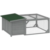 PawHut Konijnenhok Konijnenstal hout konijnenkooi met opklapbaar bitumendak, ren, deuren 125,5x100x49 cm Grijs(m-10)