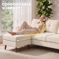 HOMCOM Ecksofa 192 cm L-Form 3-Sitzer Sofa mit umkehrbarer Chaiselongue, Cord-Optik, für kleinen Raum, Cremeweiß(m-7)