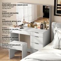 HOMCOM Set Masă de Toaletă cu Oglindă și 5 Sertare 97,2x44,5x136,5 cm și Taburet Căptușit 40x24x46 cm, Alb(m-7)