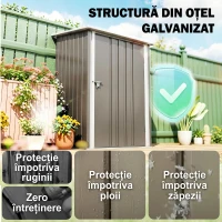 Outsunny Magazie pentru Unelte 0,92m² din Oțel Galvanizat cu Acoperiș Înclinat și Lacăt, 100x103x160 cm, Maro(m-4)