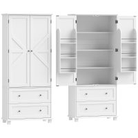 HOMCOM Bufet înalt bucătărie, dulap de bucătărie 2 uși, 2 sertare, 6 suporturi pe uși, rafturi reglabile, 80x39,5x184,5cm, alb
