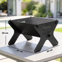 Outsunny 2-In-1 Portable BBQ Grill and Camping Fire Pit, Tabletop Charcoal Barbecue Grill with Gripper, Gloves and Carry Bag(m-3)