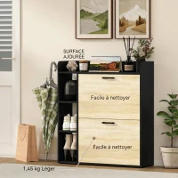 HOMCOM Meuble à chaussures 15 paires, armoire à chaussures moderne avec 2 tiroirs rabattables, 83x24x90,5cm, effet bois naturel(m-8)
