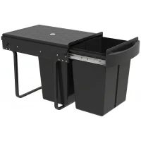 HOMCOM Pull Out Bin, Kitchen Under Sink Bin with 2 Removable Compartments, Smooth Glide, Black(m-10)