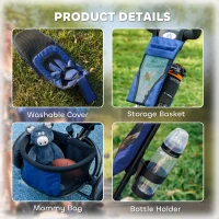 HOMCOM 6 in 1 Kids Trike with Parent Handle, Canopy, 5-point Seat Belt, Storage, Footrest, Brake, for 1-5 Years, Dark Blue(m-8)
