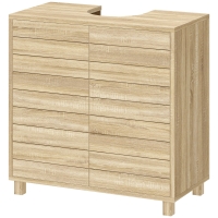 HOMCOM Meuble sous Lavabo, Découpe en Forme U, Portes à Lattes, Étagère Réglable, Ouverture par Pression, 60x30x60cm, Naturel