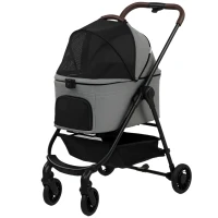PawHut Dog Stroller, 3 in 1 Foldable Pet Stroller for Small Puppy Cat with Detachable Travel Carrier, Storage Basket, Grey(m-11)